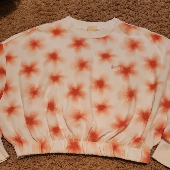 Levi's Tops - Levi's Women's White and Orange Crop Floral Sweatshirt Size Medium